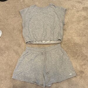 ALO Yoga Gray Crop Top + Shorts Set